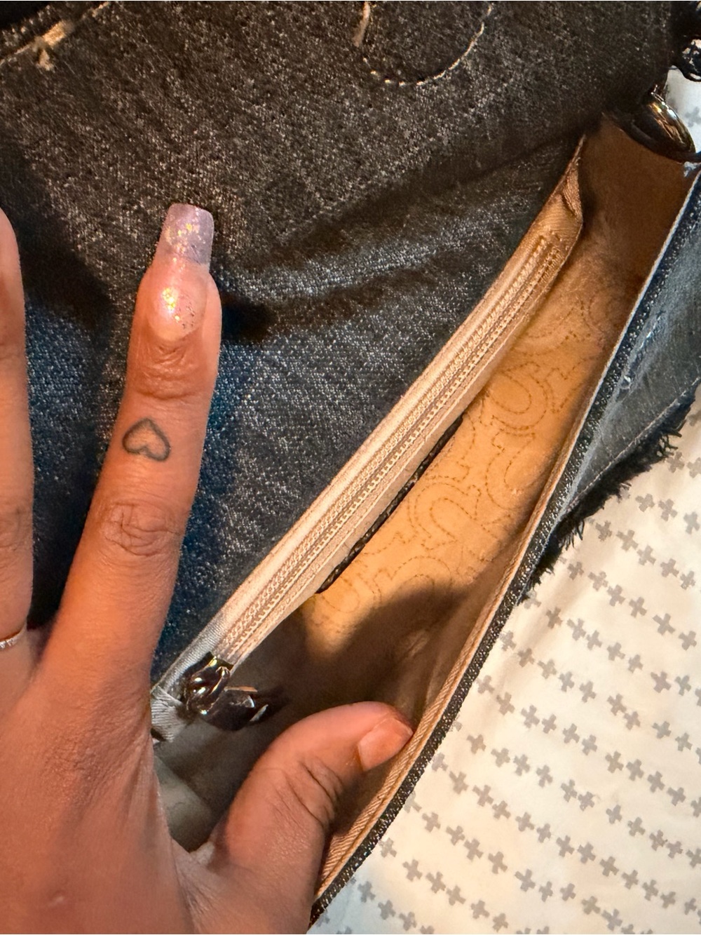 True Religion Black Denim Crossbody with Gold Emblem and Branded Strap - Picture 3 of 4